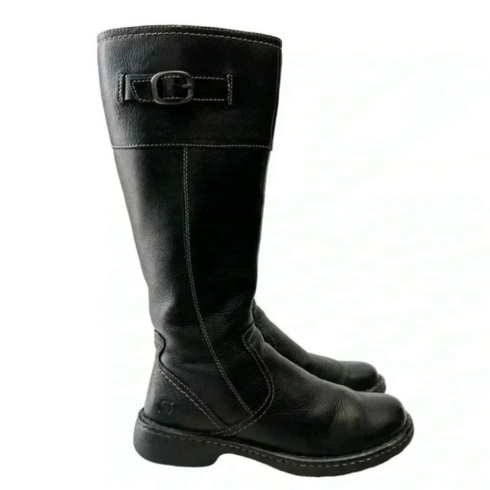 BORN Leather Riding Boots Tall Knee High Equestrian Buckle Black Size 6.5 EU37